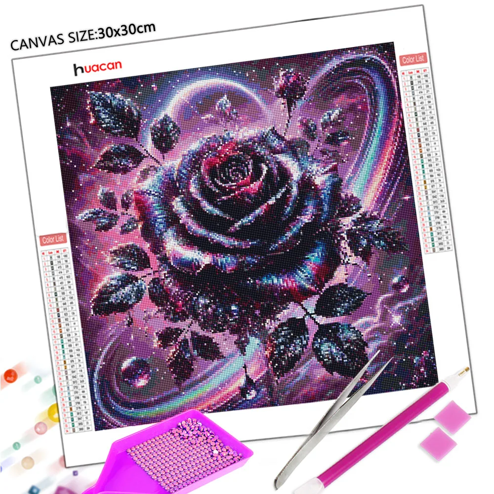 Huacan Full Diamond Painting Rose Diamond Embroidery Flower Complete Kit Handmade Gift