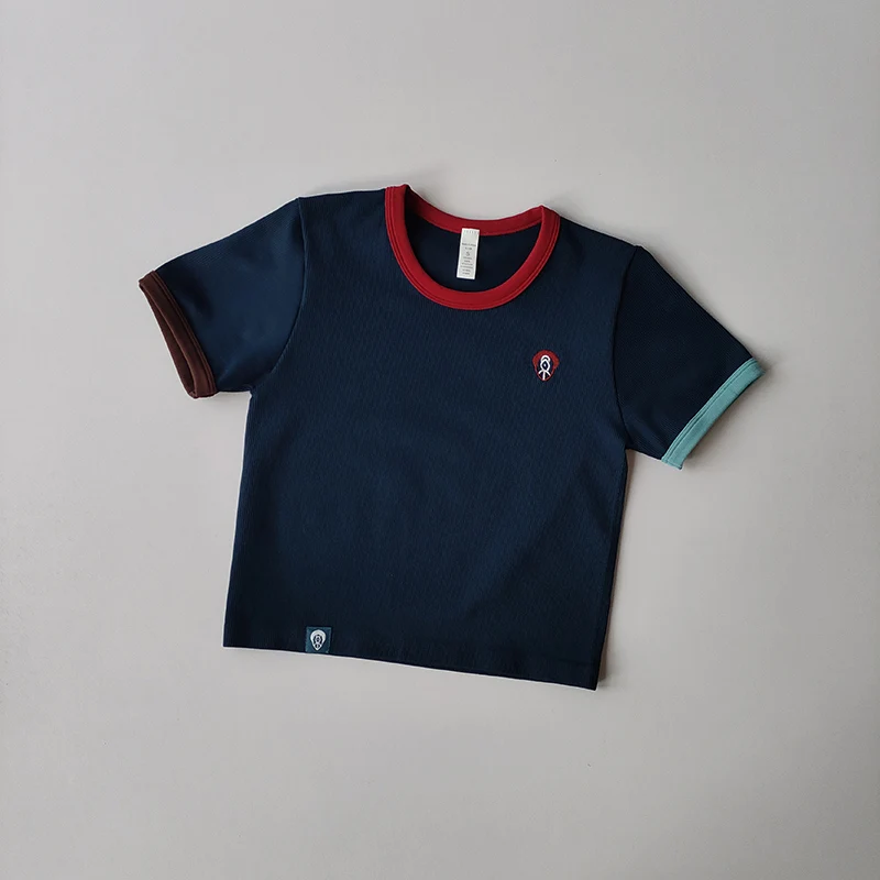 New T-shirt for Women's Short Sports Running Training U-neck Contrast Embroidered Slim Fit Sports Top Shirts Clothing Suit