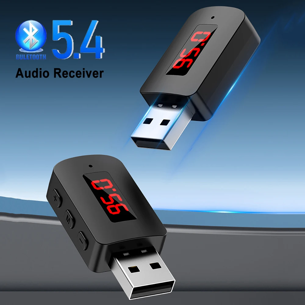 USB Bluetooth 5.3 5.4 Adapter USB Dongle Wireless Music Audio Receiver Transmitter Handsfree Call With Mic LED Display For Car