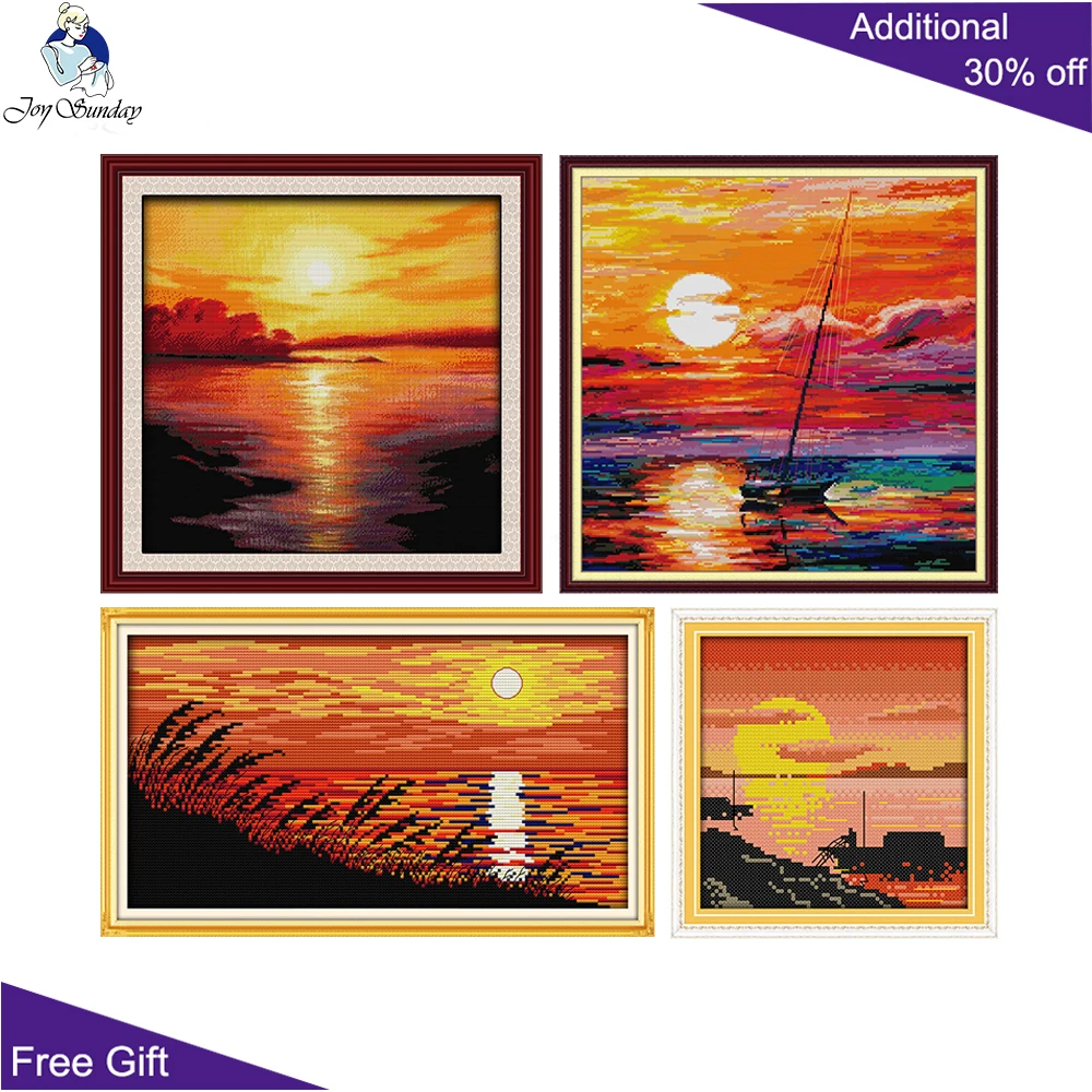 Joy Sunday Cross Stitch Needle Arts and Crafts, Sea in Twilight Sunset, Back Home, Sailing at Sunset, F117, F654, F807, FA374