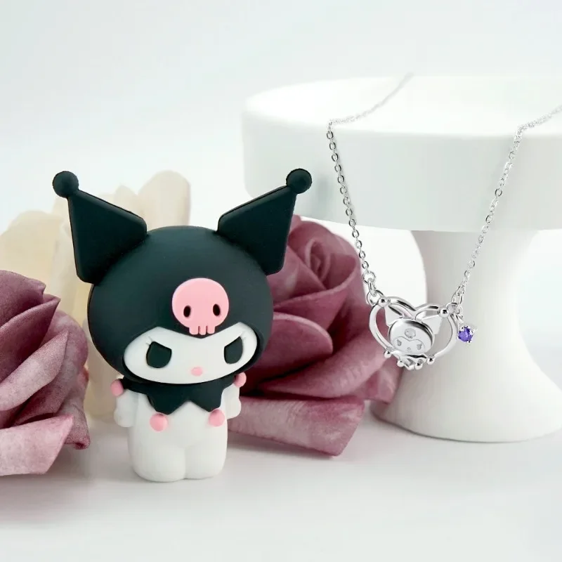 Miniso Sanrio Kuromi Necklace Kawaii Cartoon Fashion Luxury Delicate Bracelet Ring Earrings for Women Love Jewelry Set Gifts