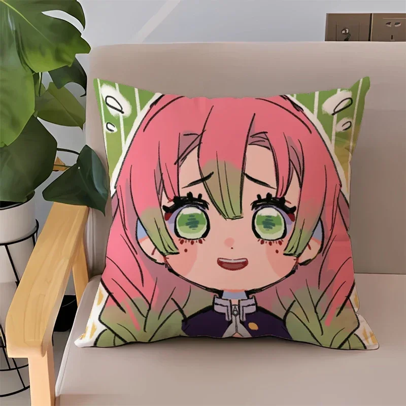 Fundas de almohada de 45x45 para cama, funda de cojín de Anime Demon Slayer para niños, estampado de doble cara, almohadas para sofá, decoración del hogar