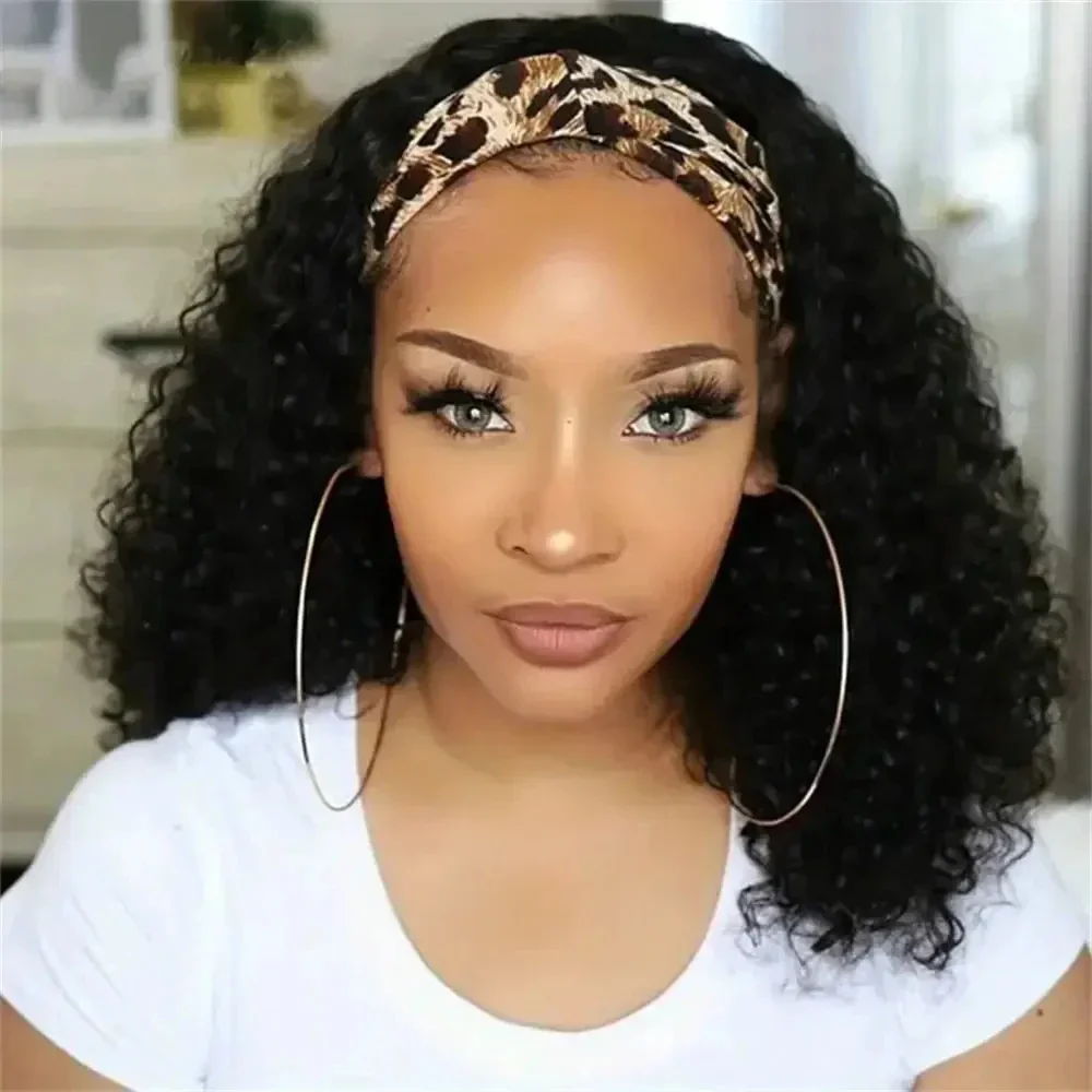 Human Hair Headband Wig Kinky Curly Glueless Full Machine Made Brazilian Remy Human Hair Wigs For Women 180% Density  Hair