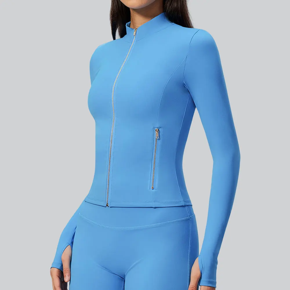 Yoga Long Sleeve Woman Sports Jacket Zip Up Gym Clothes Workout Top With Thumb Holes Speed Activewear Yoga Pilates Running Coats