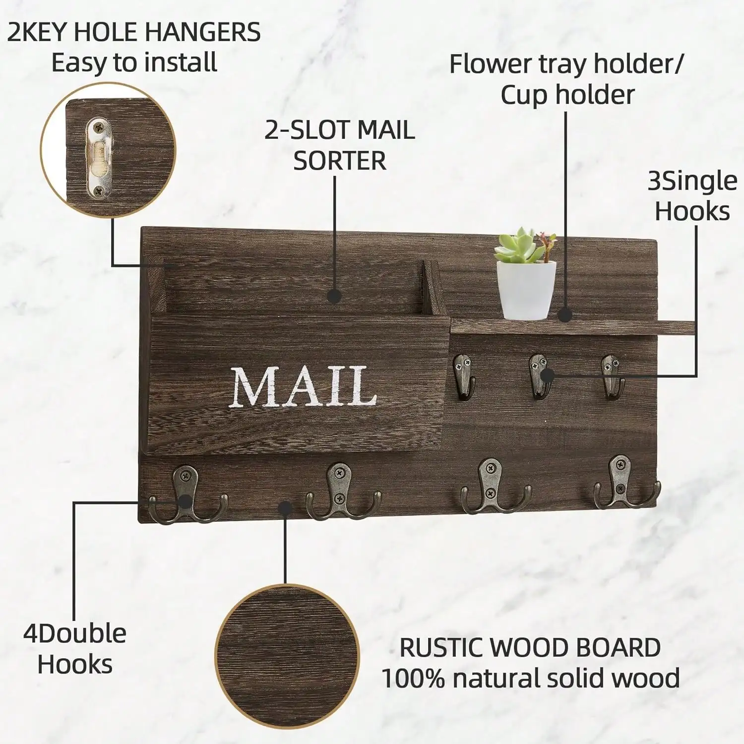 [Christmas Room Decor]Key Holder For Wall, Mail And Key Hanger Wall Mount With Double Key Hook And Hat Coat Rack Shelf Decor,Key Organizer Suitable For Entryway, Hallway, Dog Leashes,House And Living Room