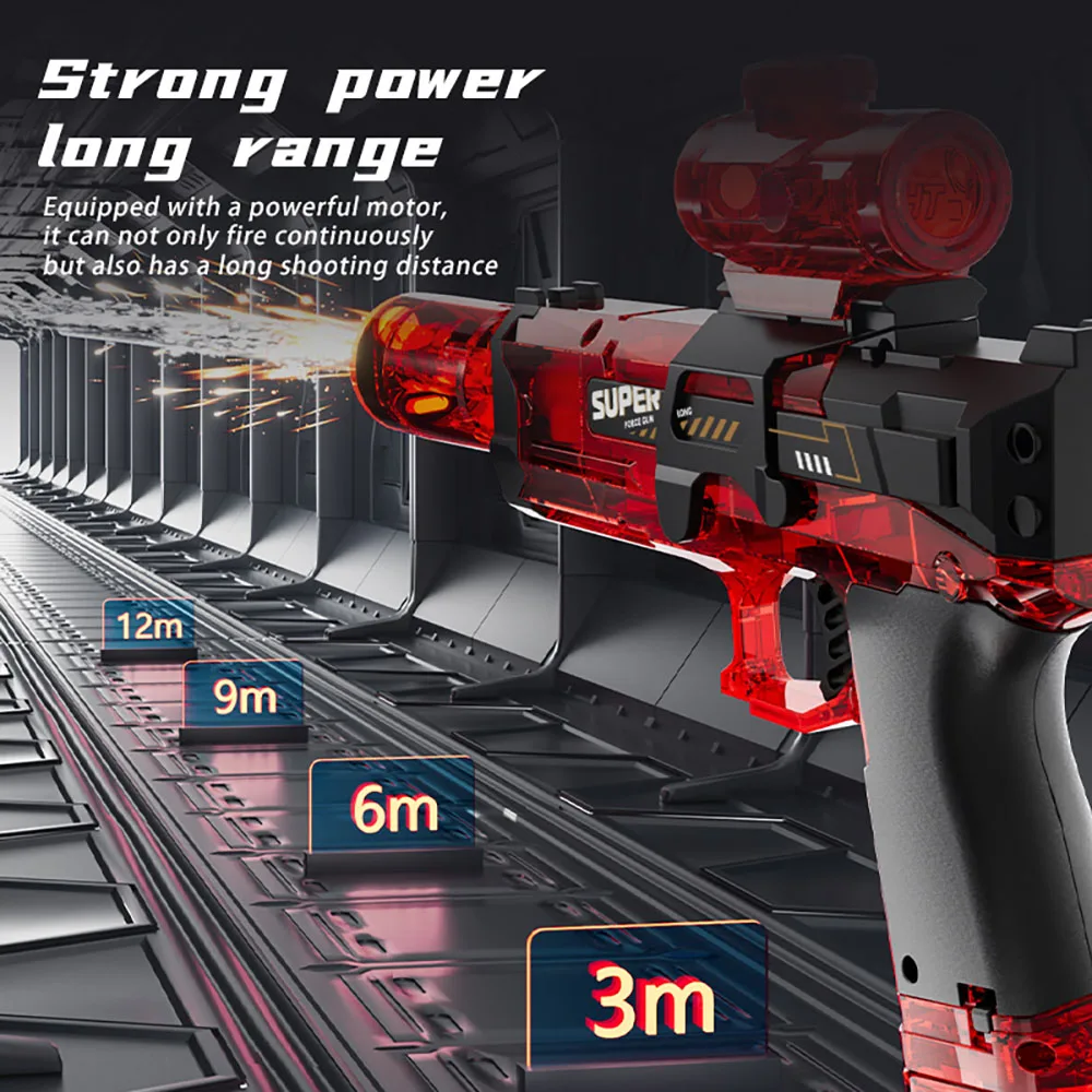 

Automatic Electric Burst Red Water Gun Rechargeable High Capacity LED Light Flame Effect Long Range Portable Kids Water Play Toy