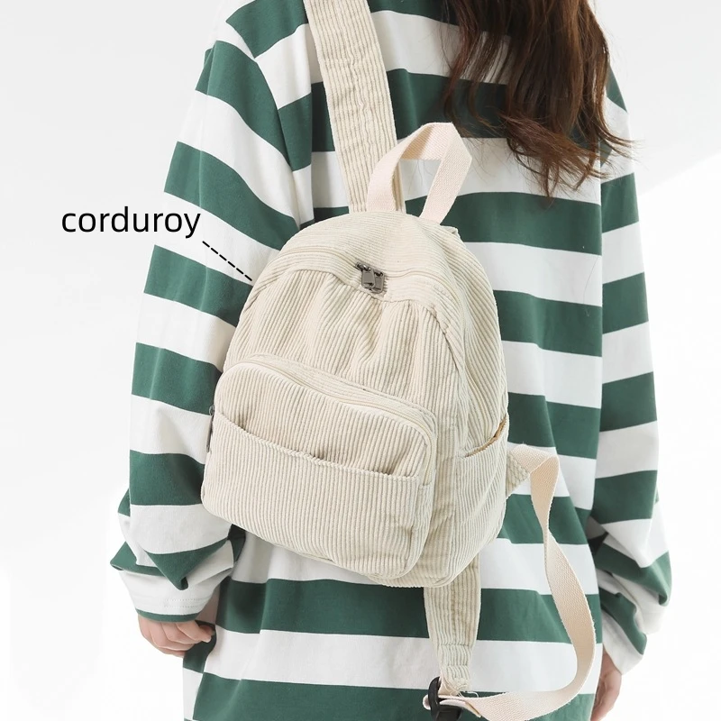 Youth Casual Corduroy Textile Small Size Kawaii Cute Backpack Girl Korean Trendy Simple Ita Fabric School Book Travel Knapsack