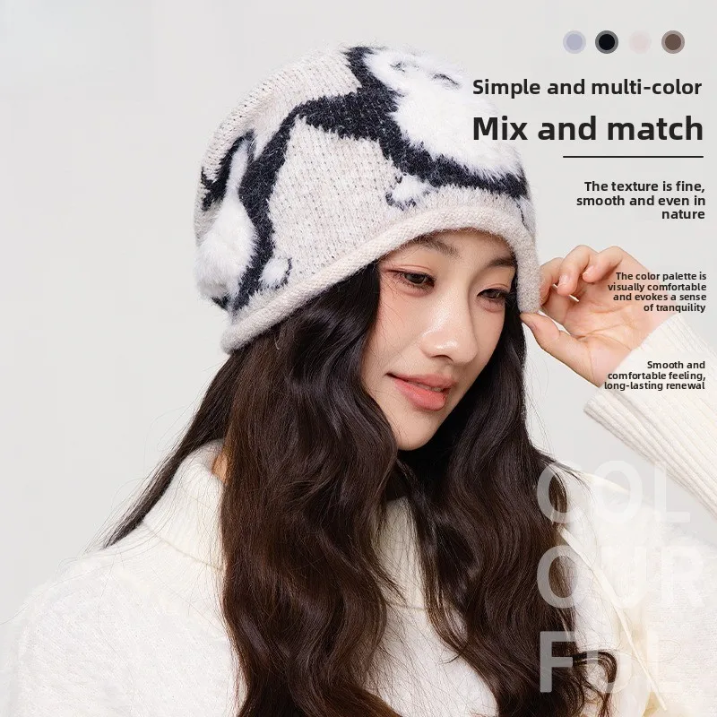 South Korea Fair Island Style Penguin Cartoon Knitted Pile Hat Girl Niche High-end Feeling Show Face Small Pullover Hat