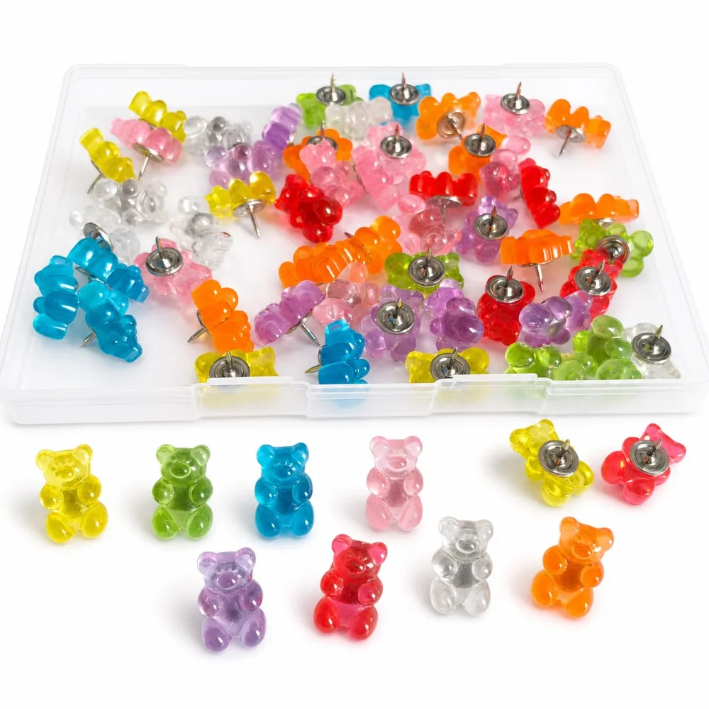 20pcs/set Cute Bear Resin Push Pins for Cork Board Creative Cartoon Thumb Tacks for Photo Wall Map Mixed Color Decorative Nails