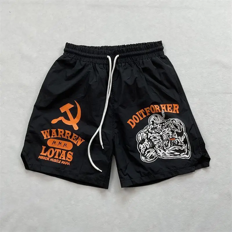 

Letter Skull Cotton Printed Drawstring Shorts Summer Loose Casual Men's and Women's Shorts Fashion Casual