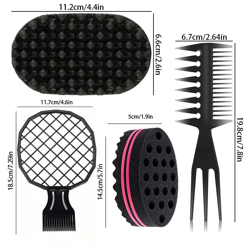 2/3pcs Hair Brush Kit Afro Twist Hair Sponge Mesh Comb Double Sided Hair Pick Comb Men Dreadlocks Curl Wave Hair Styling Tools