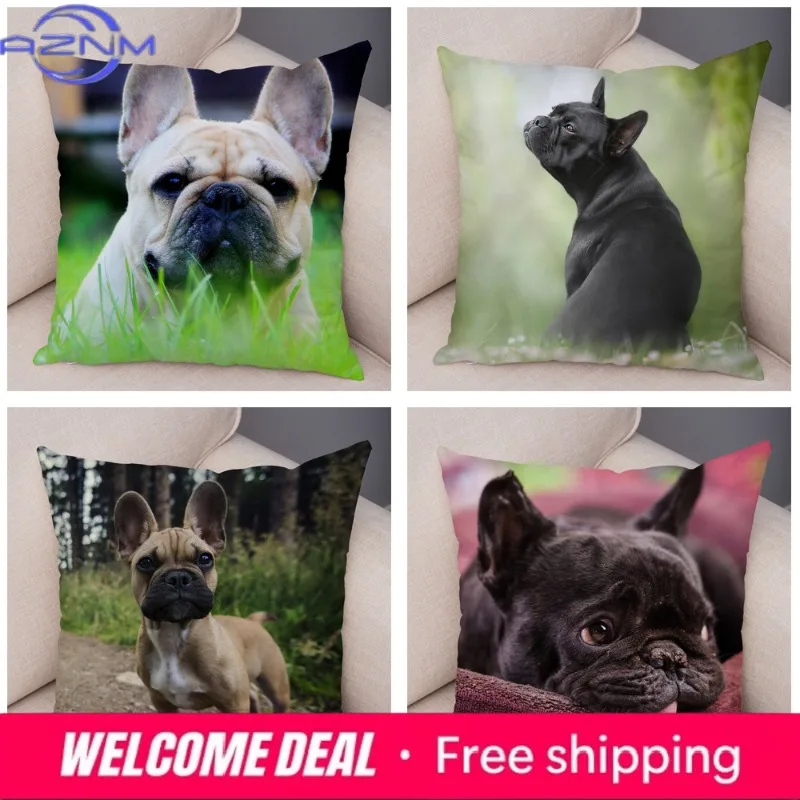Cute Pet Mini French Bulldog Pillowcase Home Sofa Car Decoration Animal Dog Cushion Cover Printed