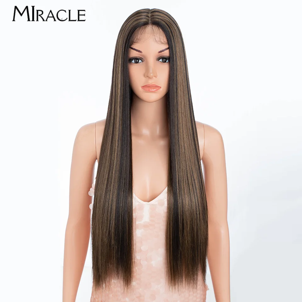 

MIRACLE Straight Synthetic Lace Front Wig 30‘’ Long Straight Hair Lace Wig Daily Cosplay Wigs for Women Heat Resistant Fake Hair