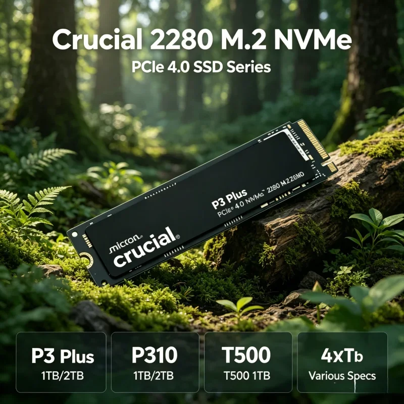 Unidades de estado sólido (SSD) Crucial P3 Plus, P310, T500 M.2 2280 PCIe 4.0 NVMe, 1TB/2TB, unidades internas OEM para uso diario en computadoras.