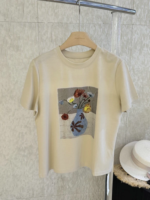 

Casual round Neck Short Sleeve T-Shirt Women's Floral Print Artistic Style Summer 2026 Fashion Breathable Skin-friendly