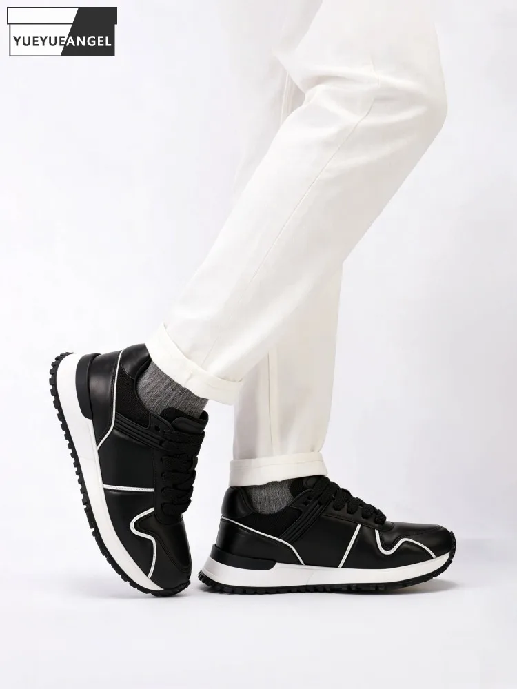 High Quality Male Spring Lace Up Comfortable Genuine Leather Sneakers Casual Leather Shoes Daily Breathable Round Toe Footwear