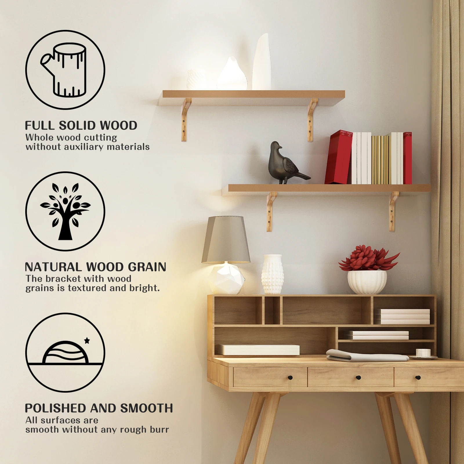 

Wall Shelf Holder Bamboo Bracket with Triangle Support for Mounted Tables Corner Shelf Braces Furniture Installation Hardware