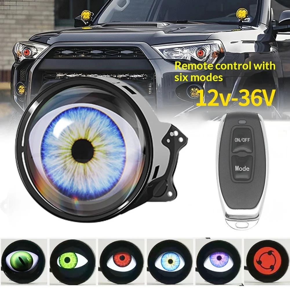 Devil Eye LED Headlight, Dynamic Demon Eye Lamp 12‑36V Remote Control, Universal Modified Light for Motorcycle Car Headlamp