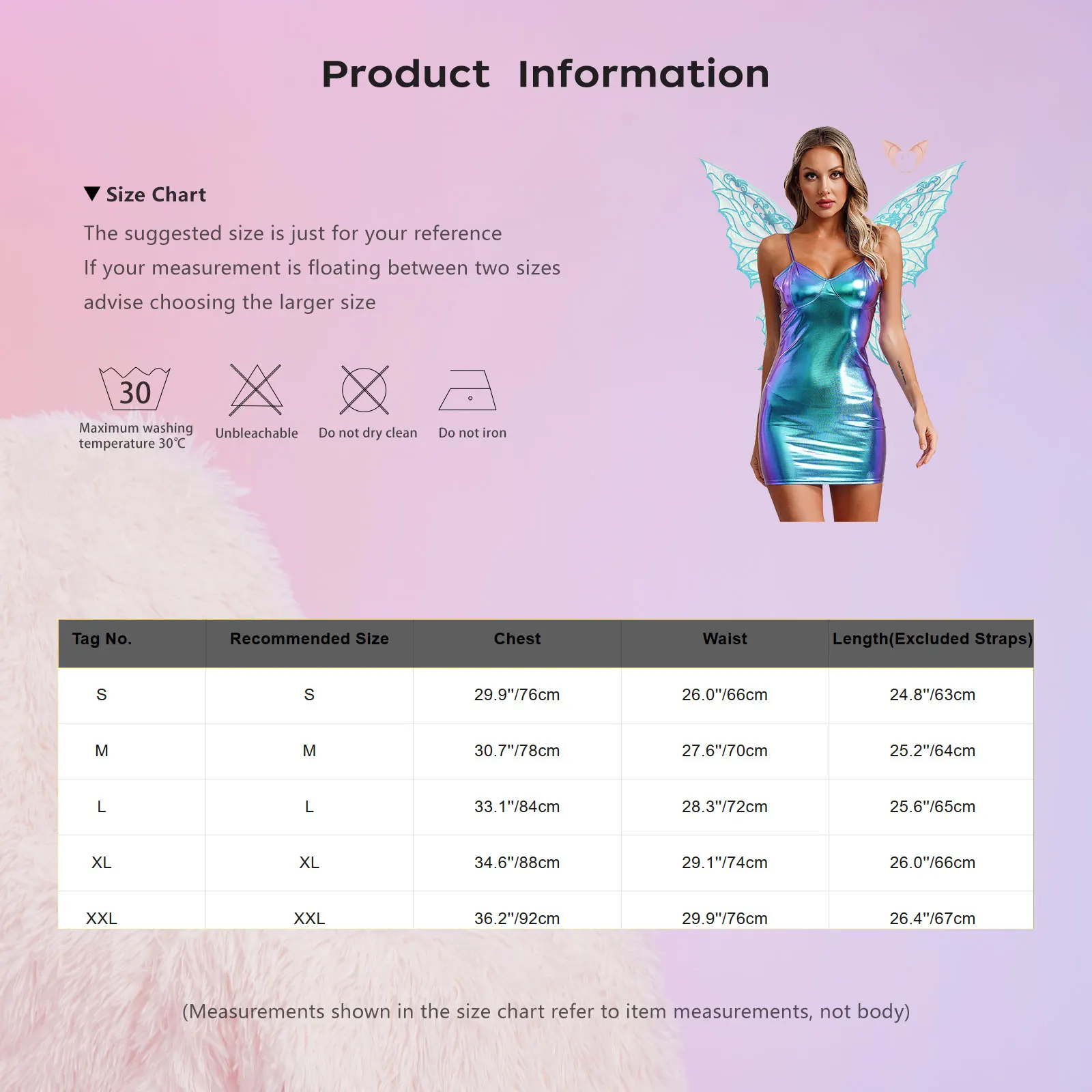 Kostüm Damen Fee Elfe Cosplay Dress Up Metallic Träger Minikleid mit Elfenohren und Schmetterlingsflügeln Set Halloween Karneval