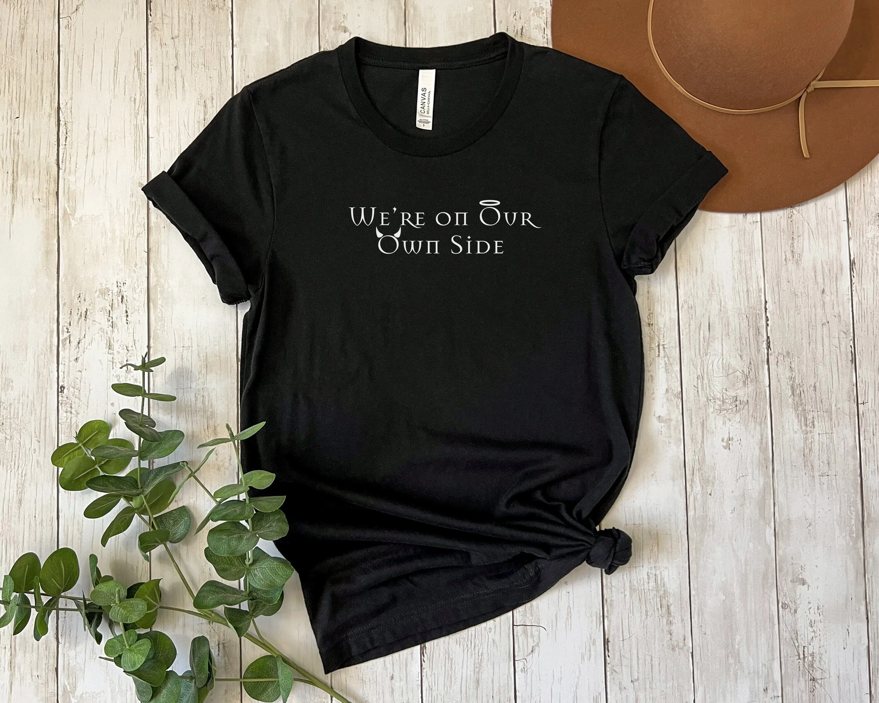 Good Omens T Shirt We'Re On Our Own Side Tv Show Quote Lover Neil Gaiman Fan Angel Demon Ineffable Husbands