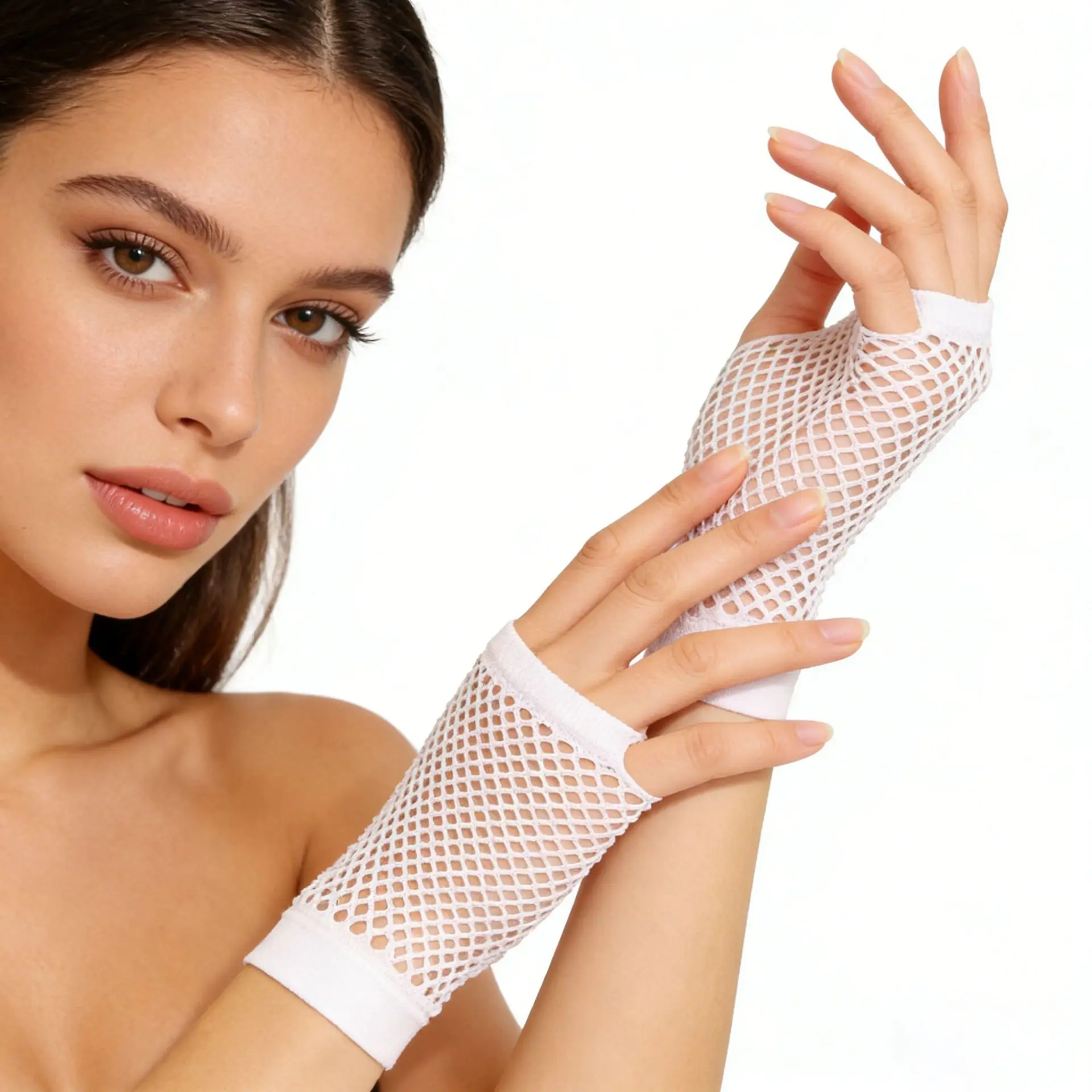 Mesh gloves party prom nightclub club fishnet stretch gloves sexy festival half finger gloves cosplay