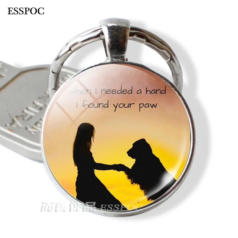 Keep Calm and Love Dog Pendant Glass Cabochon Key Chain Rings Keyfob Bulldog Husky Dachshund Dog Lover Gift