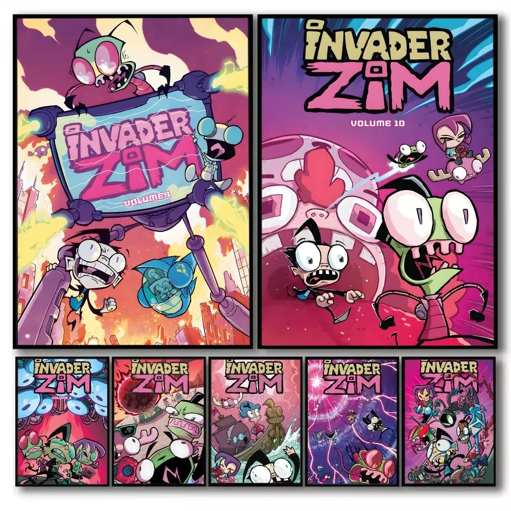 cartoon I-Invader zim Poster Stickers Self-Adhesive Painting Mural Decor Wall Decals for Bedroom Living Room Home HD Gift