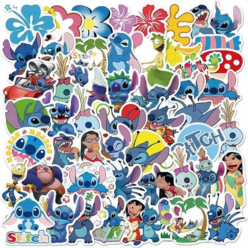 50/100PCS Cute Disney Cartoon Lilo Stitch Stickers Anime Toys Waterproof DIY Laptop Car Phone Kawaii Decoration Sticker for Kids