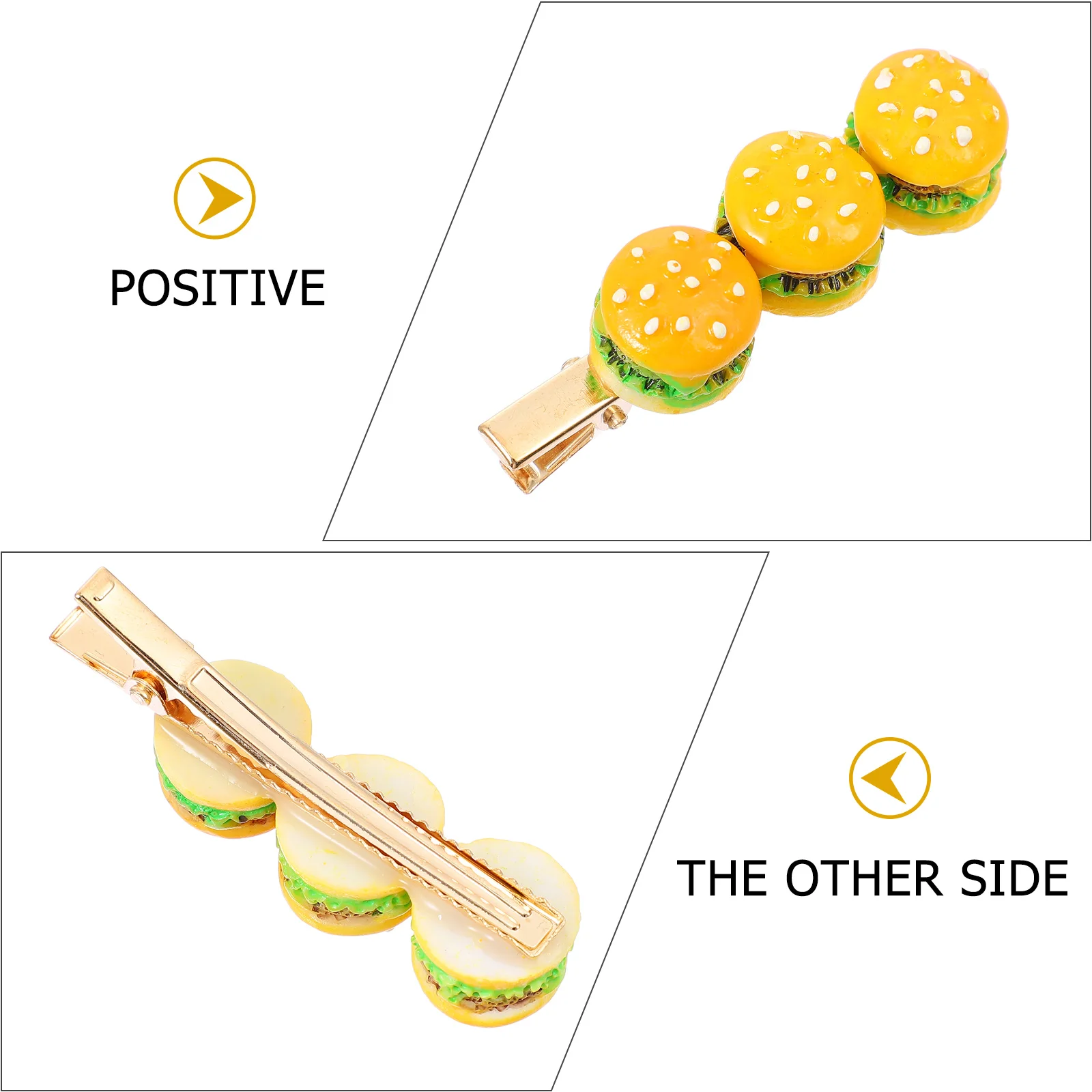 

3pcs Burger Shaped Hair Clips CuteHamburger Accessories Girls Metal Hairpins Non SlipFor Wedding Party Daily Wear