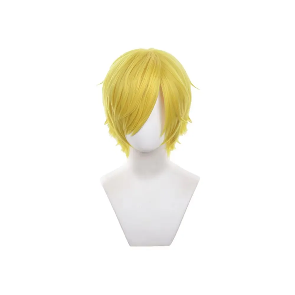 

Short Yellow Anime Cosplay Wig Men Synthetic Hairpiece with Bangs for Halloween Party Costume Role Play Golden Blonde