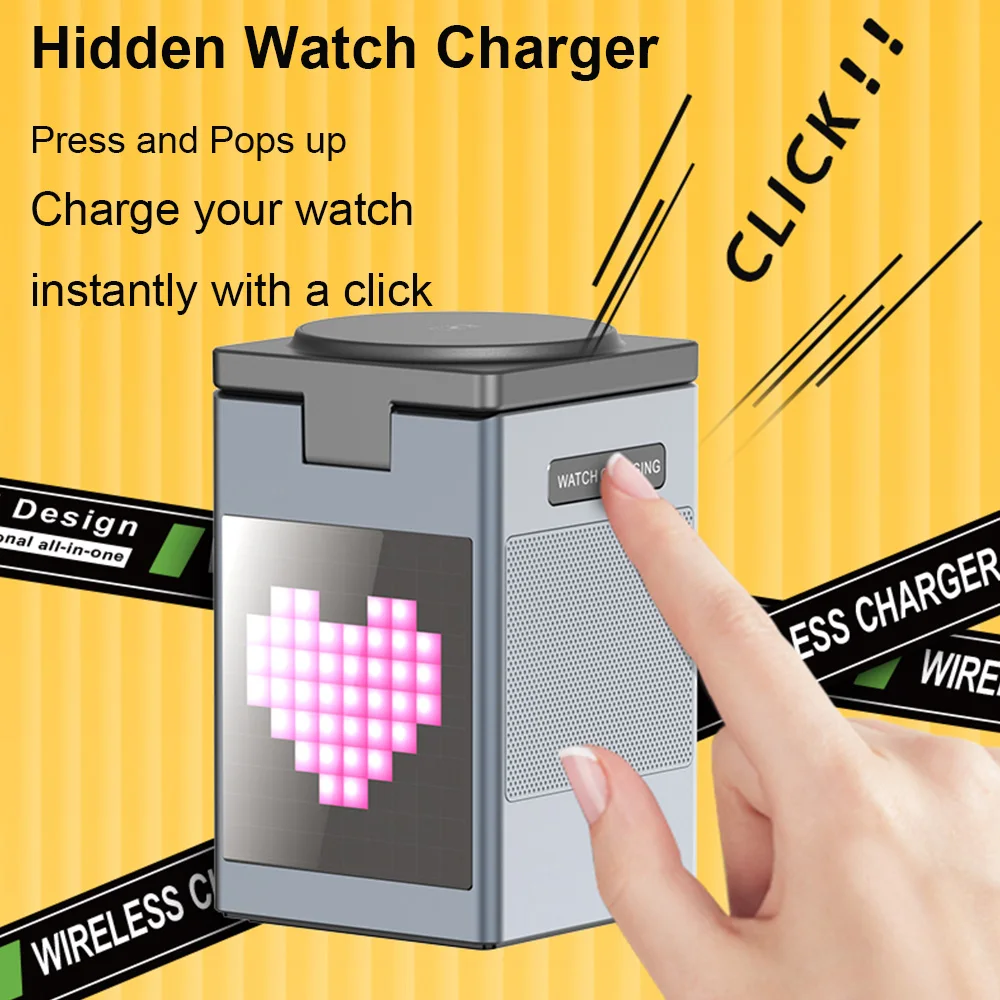 Domars 6 in 1 Magnetic Wireless Charger Stand Bluetooth Speaker Alarm Clock For Magsafe iPhone 16 15 Pro Max Airpods Pro Watch