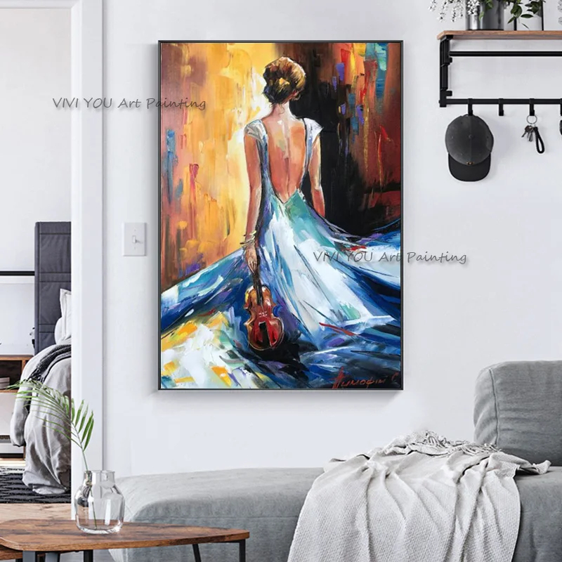 Handpainted Retro Elegant Sexy Lady Portrait Oil Painting Wall Art Picture for Living Room Decoration Canvas Painting