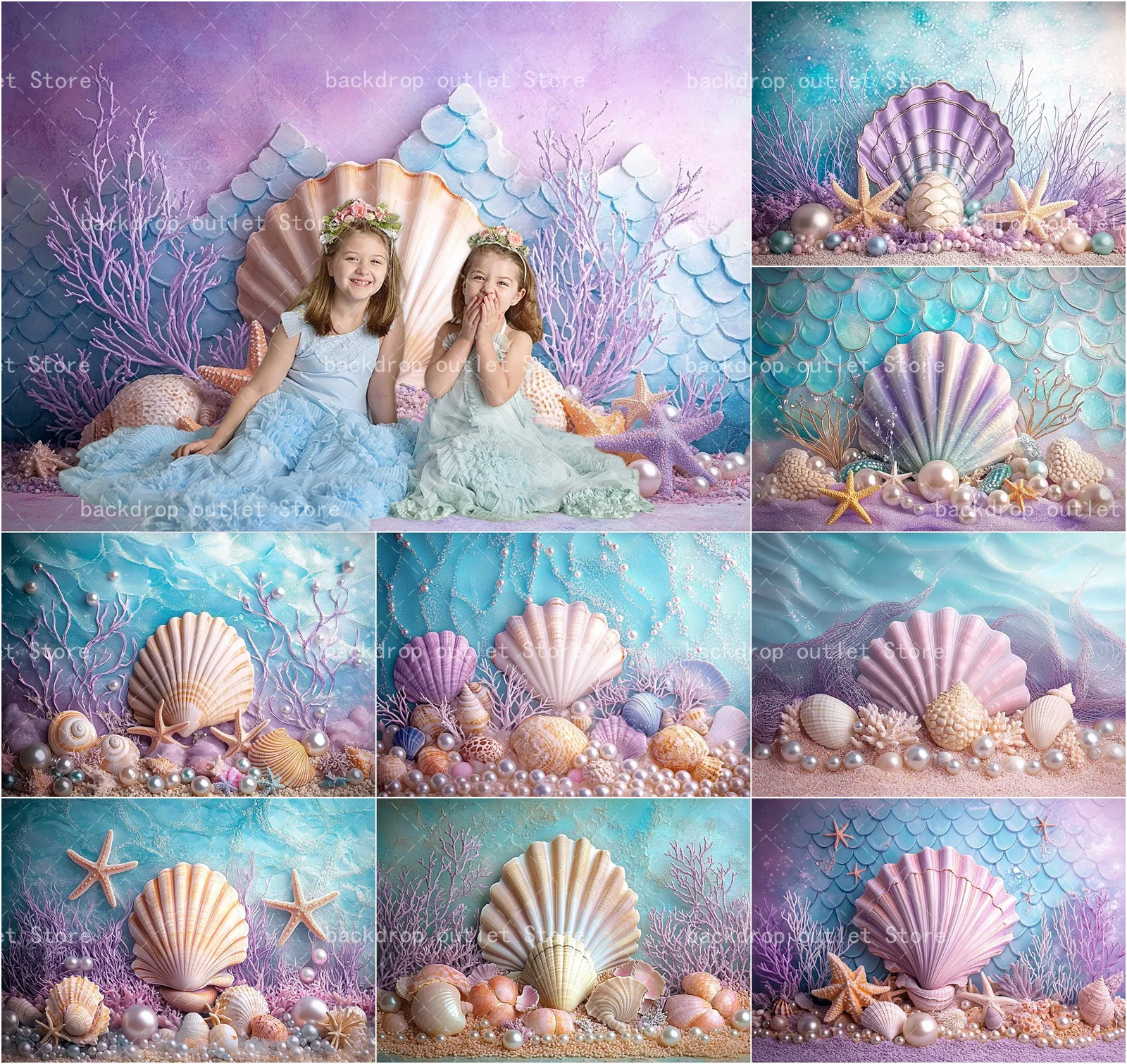 Mehofond Undersea Photography Backdrop Starfish Shell Pearl Mermaid Princess Girl Birthday Party Portrait Decor Background