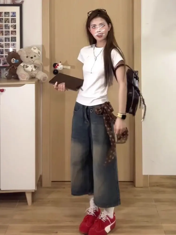 Jeans Flared 2000S Emo Unusual Clothes Low Rise Waisted Hipster Y2K Vintage Female Trousers Ladies Fashion Stretch Comfortable