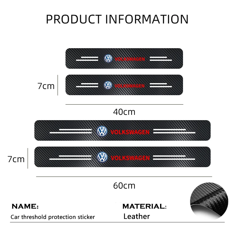 Carbon Fiber Leather Car Styling Door Trunk Threshold Protector Sticker For Volkswagen VW GTI TOURAN CADDY PASSAT JETTA