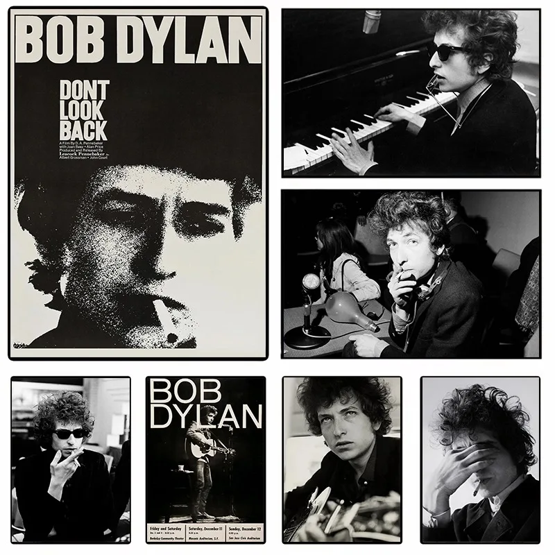 Vintage Rock Music Folk Singer Bob Dylan Poster Retro Black and White Canvas Picture Wall Art Fan Collectibles Home Decor Gift