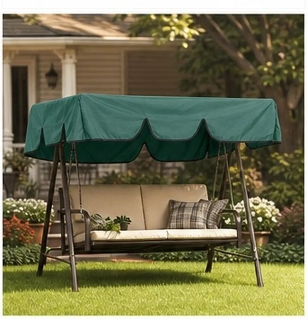 Swing Canopy Replacement Waterproof Cover Dark Green 190x132cm Polyester Uv Blocking Elastic Band Garden Swing Protector Outdoor