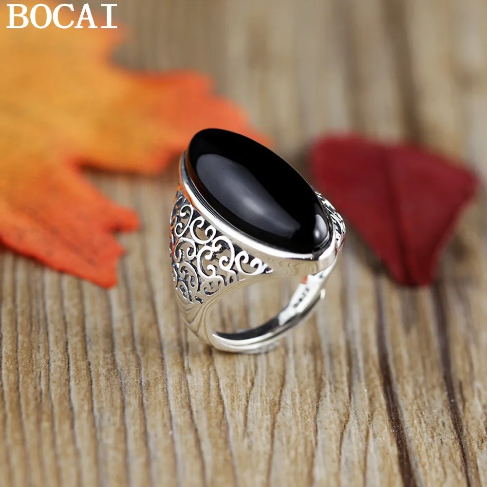 

Новое кольцо BOCAI из серебра S925 с черным агатом и голубым песчаником, ажурное, для женщин, подарок