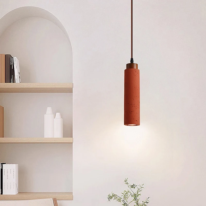 

AC85-265V Retro Red Pendant lamp Home Decoration Bedroom Bedside Table LED Droplight Cylindrical Restaurant Stone Chandelier