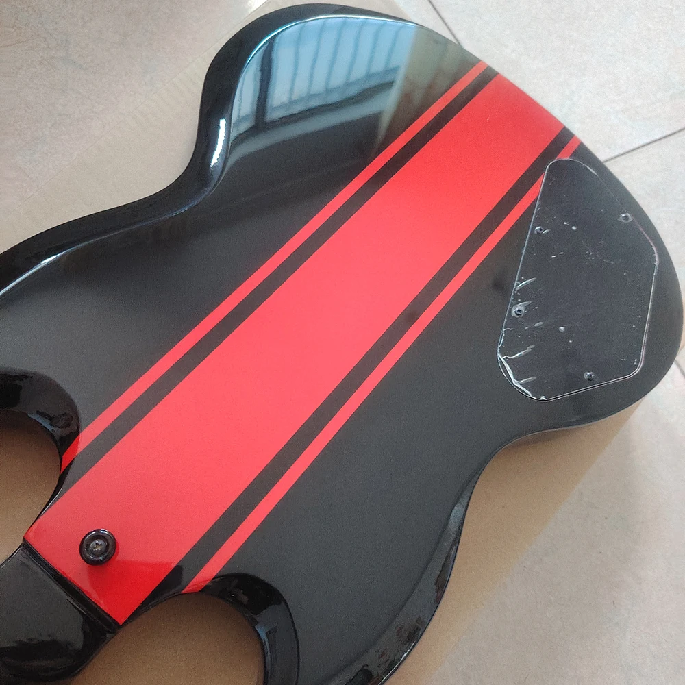 High quality red and black sticker electric guitars in stock, high-end visual electric guitars, black accessories,