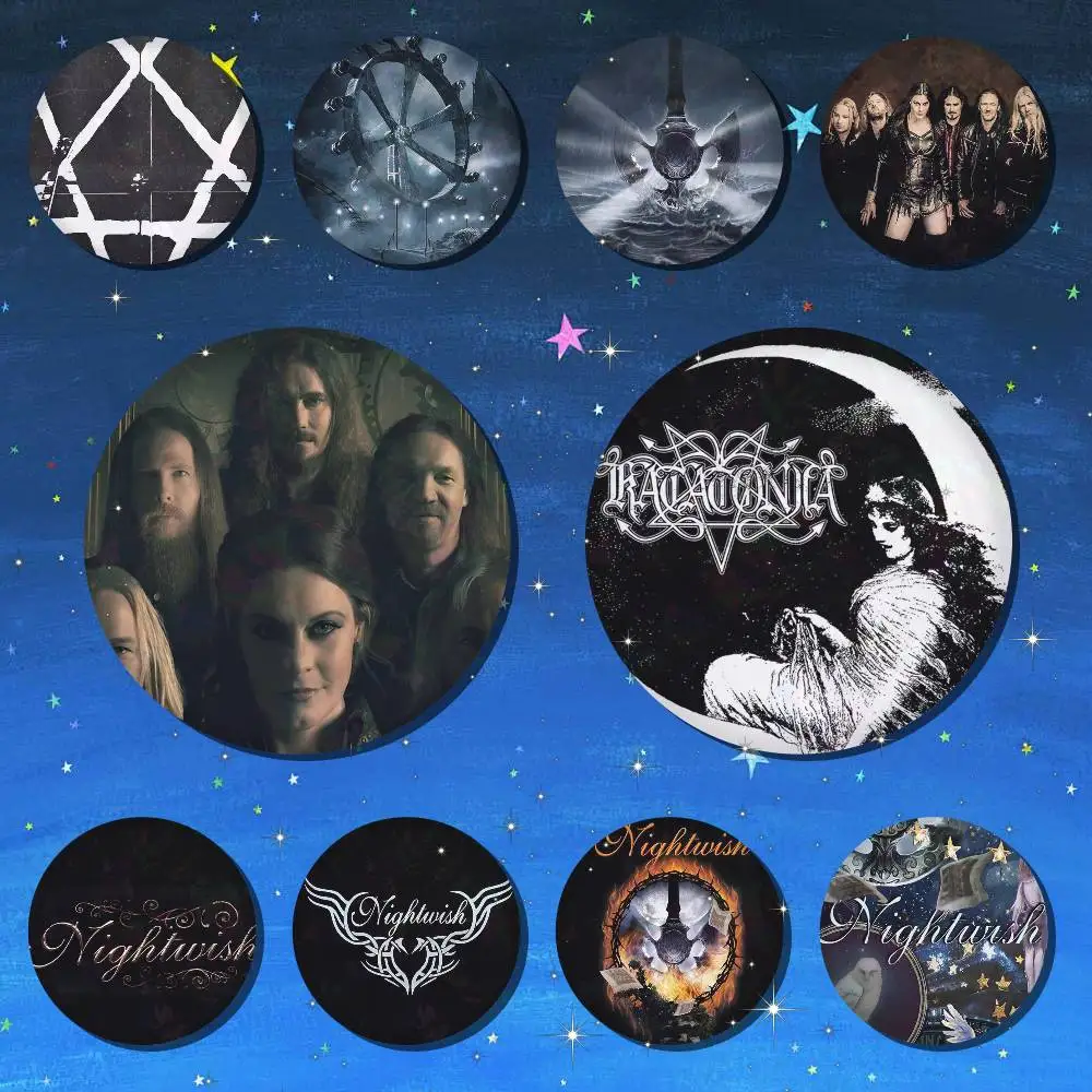 Broches redondos de desenho animado da banda n-Nightwish 75x75 25x25 mm, acessórios para mochila, camisa, joias, emblema, presente para amigos