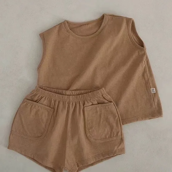 TZ2430 Summer Children's Home Clothes Baby Simple Vest Set Loose Can Be Worn Outside Sports Two-Piece Set