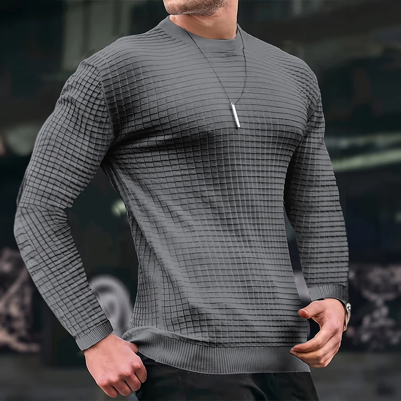 New Men\'s T-shirt Round Neck Casual Slim Long-sleeved T-shirt Men\'s Knitwear Outdoor Sports Clothing Solid Color Loose Men Tops