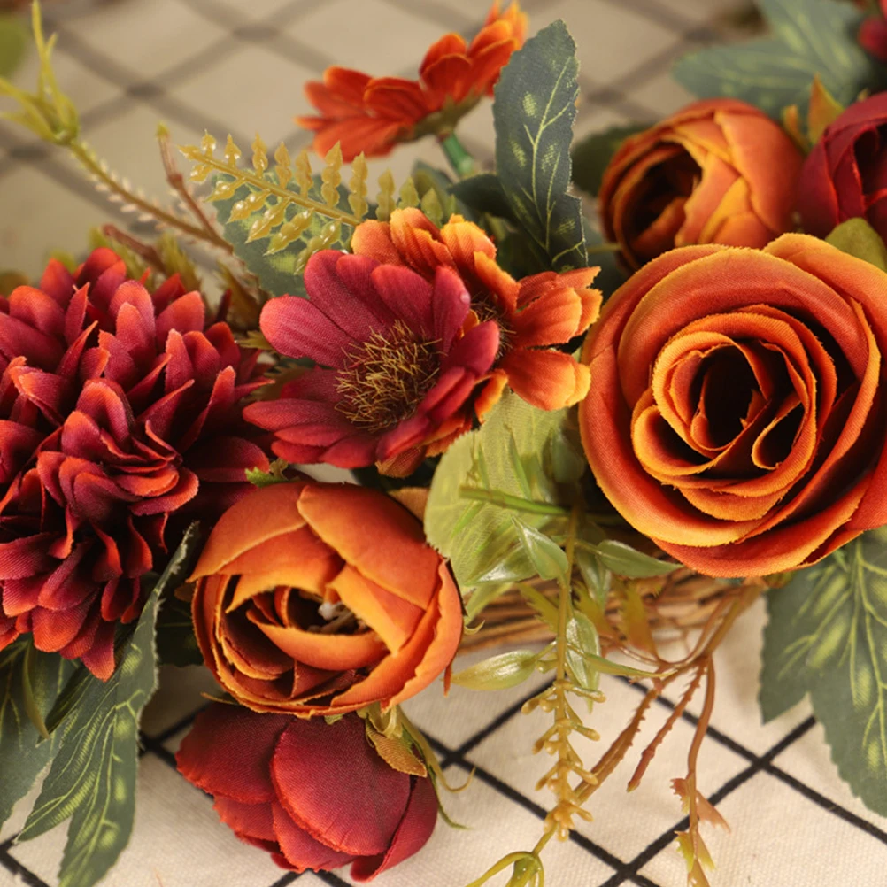 

Rose Wreath Decoration Simulated Plants Wall Hanging Festive Atmosphere Door Decor Vivid Garland Flower Wreath Party