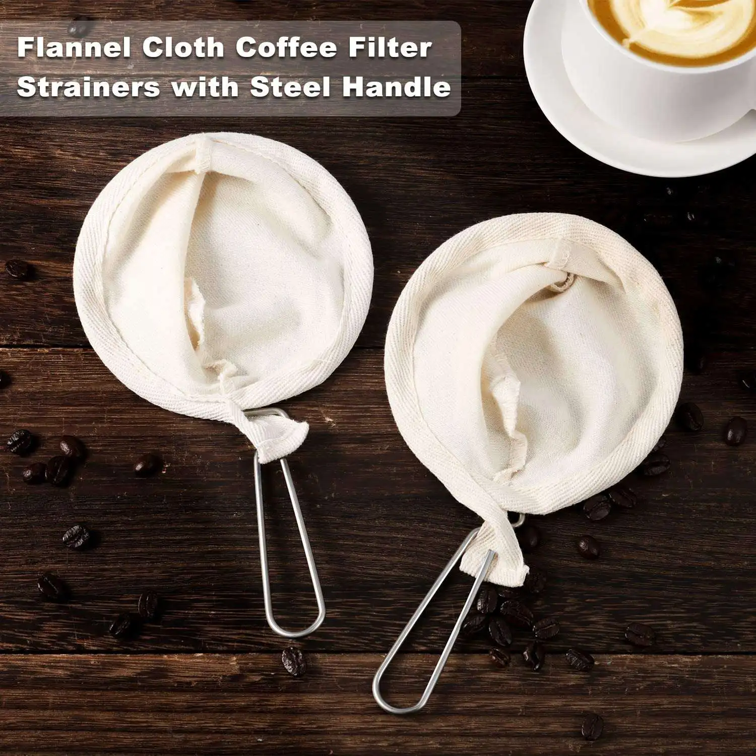 4Pcs Flannel Cloth Coffee Filter Strainers Reusable Coffee Dripper with Handle Handmade Coffee Accessories for Home Use