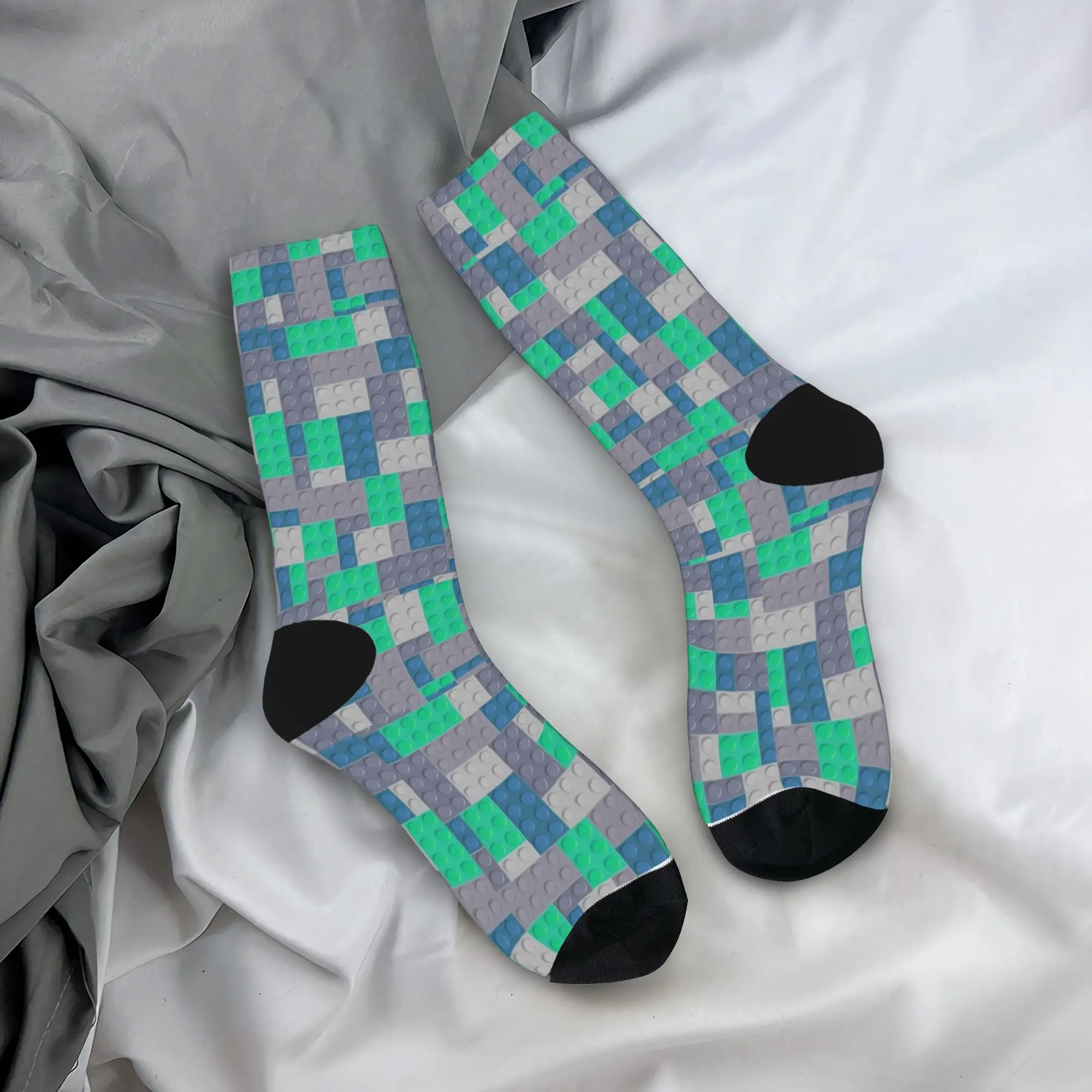 Building Blocks Toys Green And Grey Stockings Graphic Elegant Socks Autumn Anti Skid Socks Men Running Sports High Quality Socks