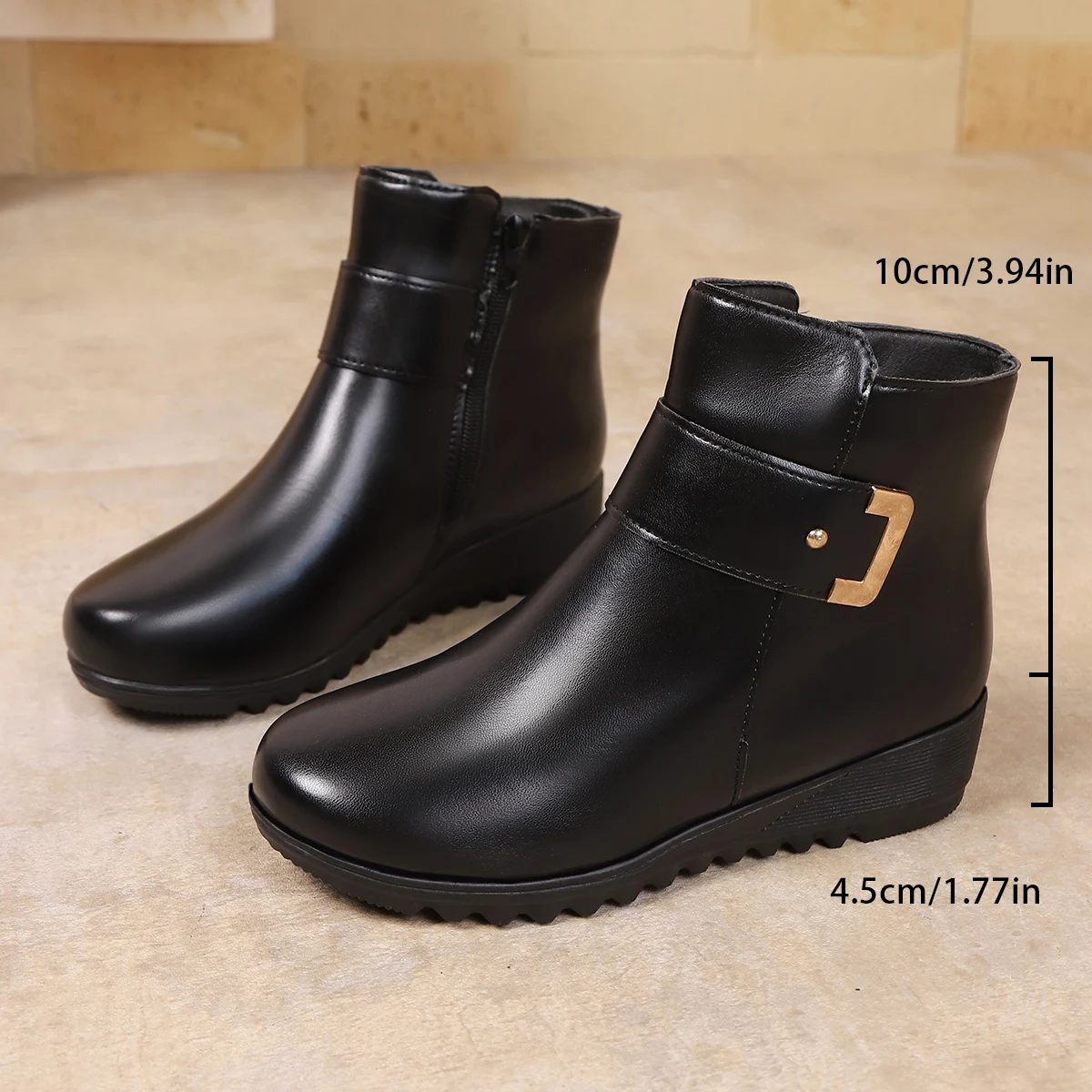 أحذية نسائية قطنية جديدة للخريف والشتاء بكعب منخفض ومقدمة مستديرة وسحاب جانبي من الصوف
