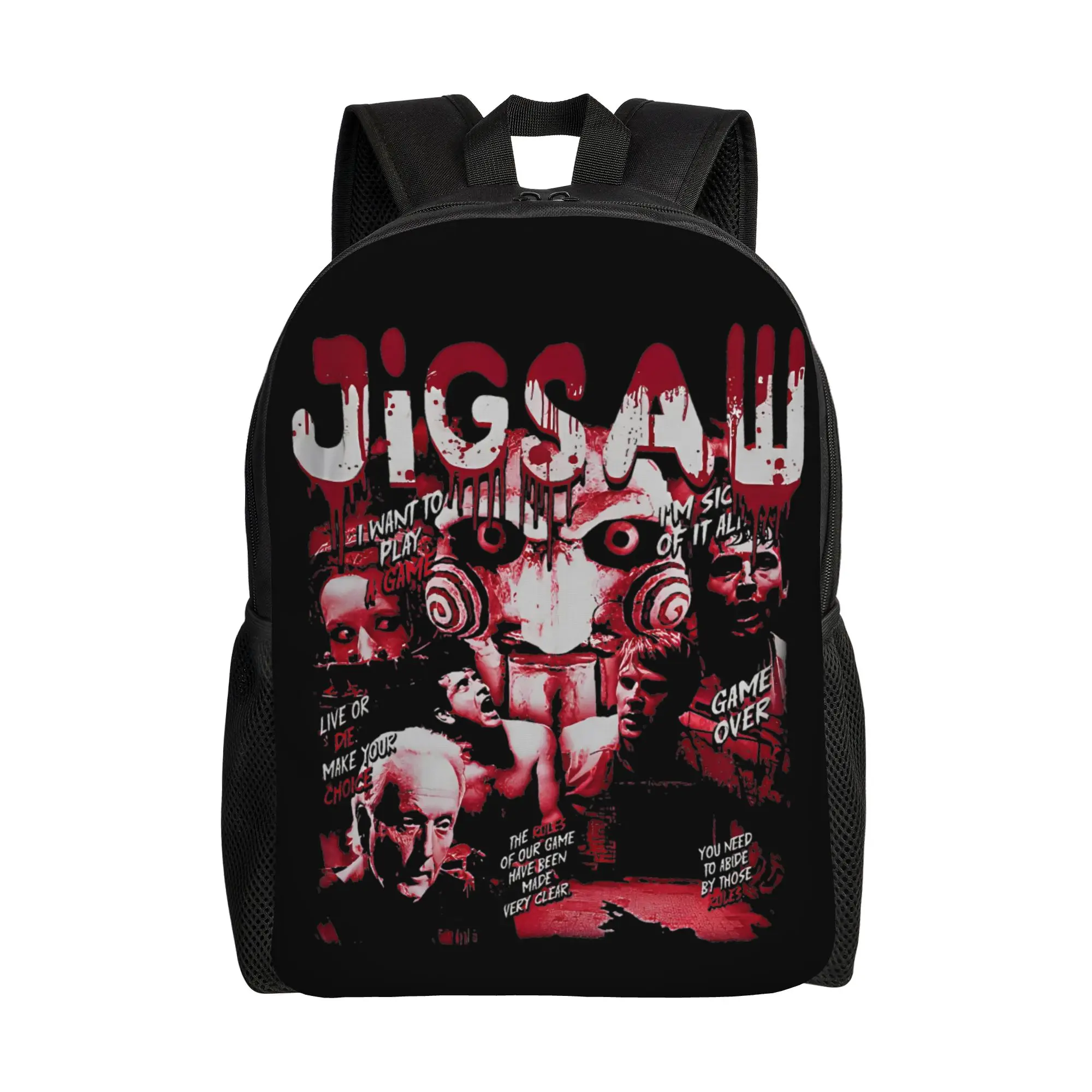 

Ретро-рюкзак с принтом пазлов для мужчин и женщин, стильный студенческий рюкзак для походов и путешествий, холщовая сумка для колледжа с принтом фильма ужасов Билли, для активного отдыха