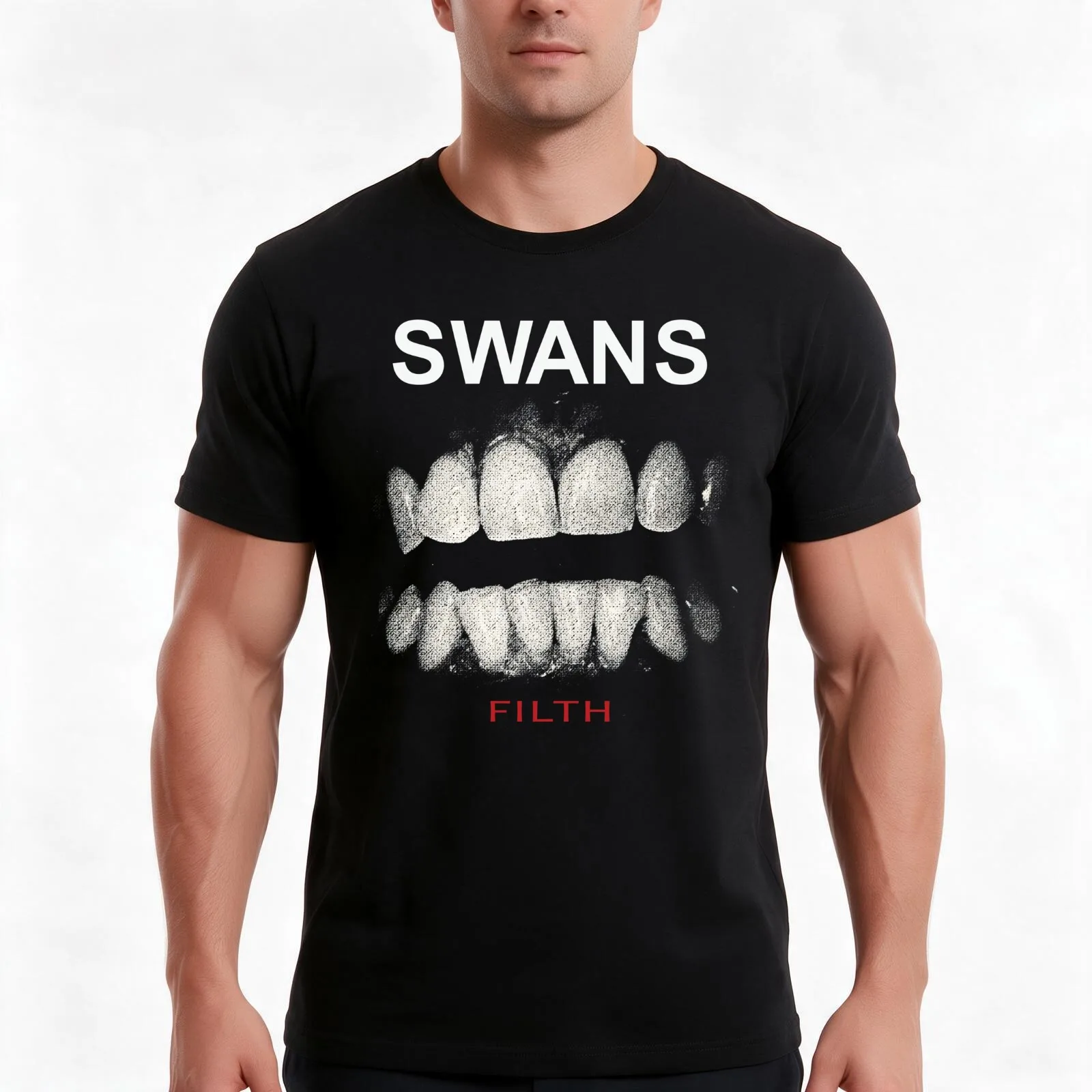 swans band filth T-Shirt, Summer Casual Cotton Tee, Oversized Streetwear Tops, Vintage Graphic Print, Loose Fit Short Sleeve