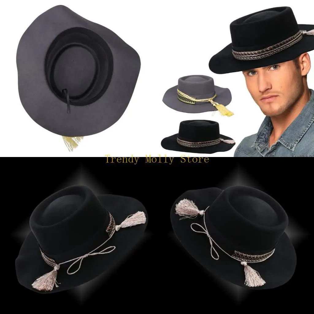 

N5KB Classical Fedoras Hat Wool Wide Brimmed Western Cowboy Hat for Trilby